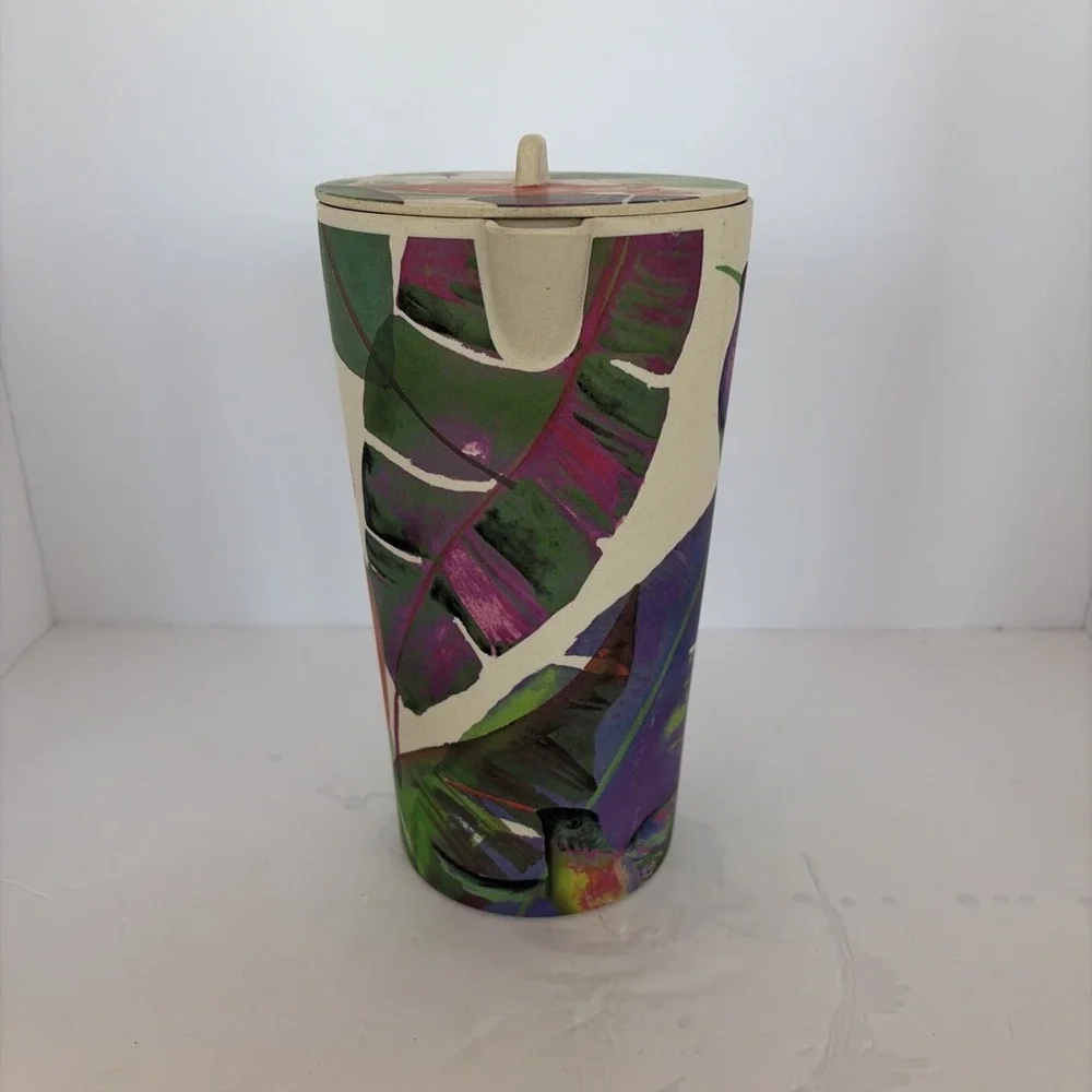 Bamboo Tropical Bird Pitcher Anthropologie style Tropical Summer Tiki Colorful‎